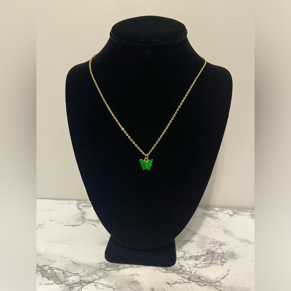 Green butterfly necklace